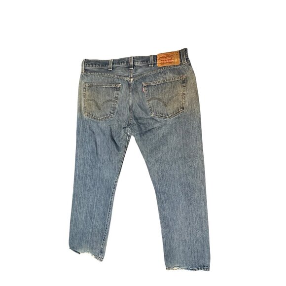 Levis 501 Original Fit Medium Wash Jeans W38 L32 Distressed Hem Hole and Dirty - Picture 11 of 13